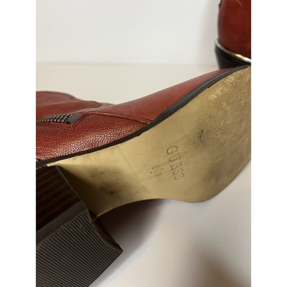 Guess WomenNalony Dark Red Western Booties 9.5 Medium Mid Block Heel Pre owned. - Picture 11 of 12